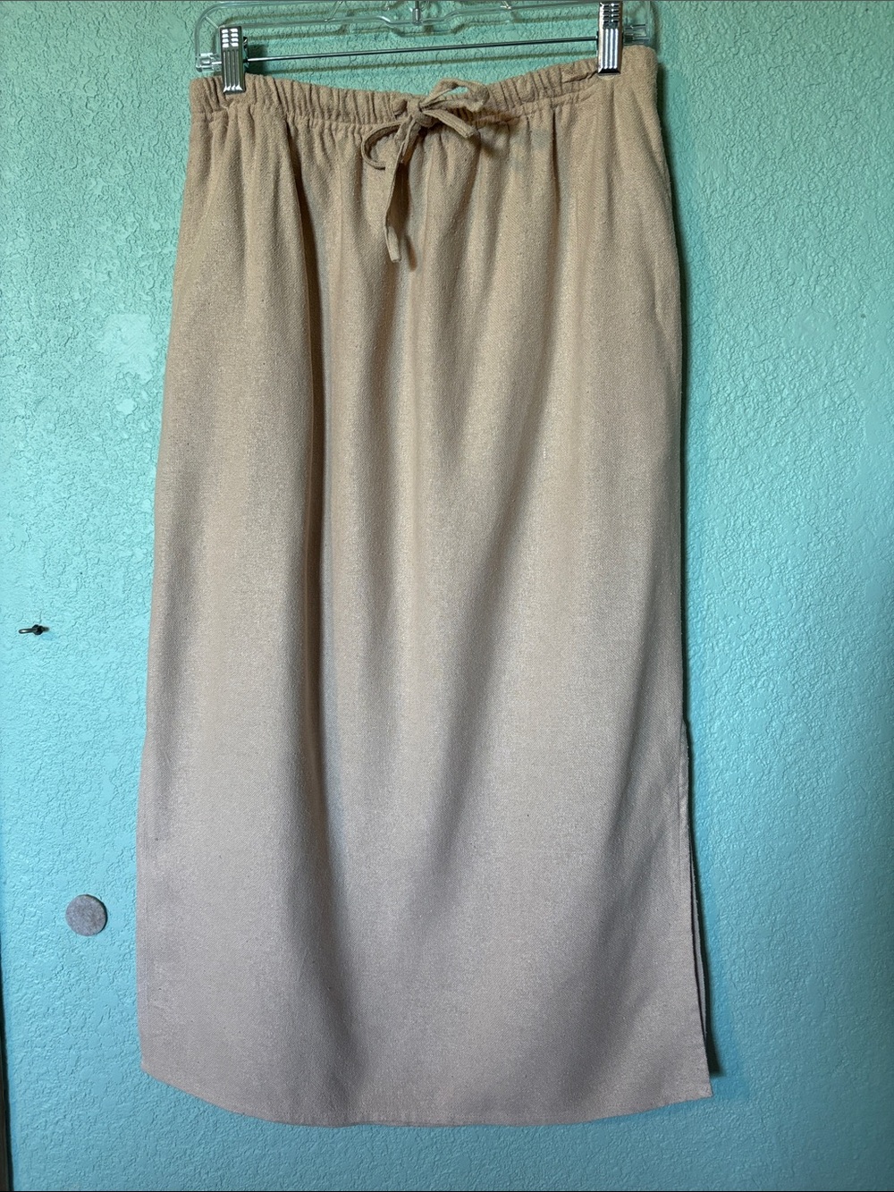 H Look Cream Drawstring 100% Raw Silk Midi Skirt Women’s Medium - like new